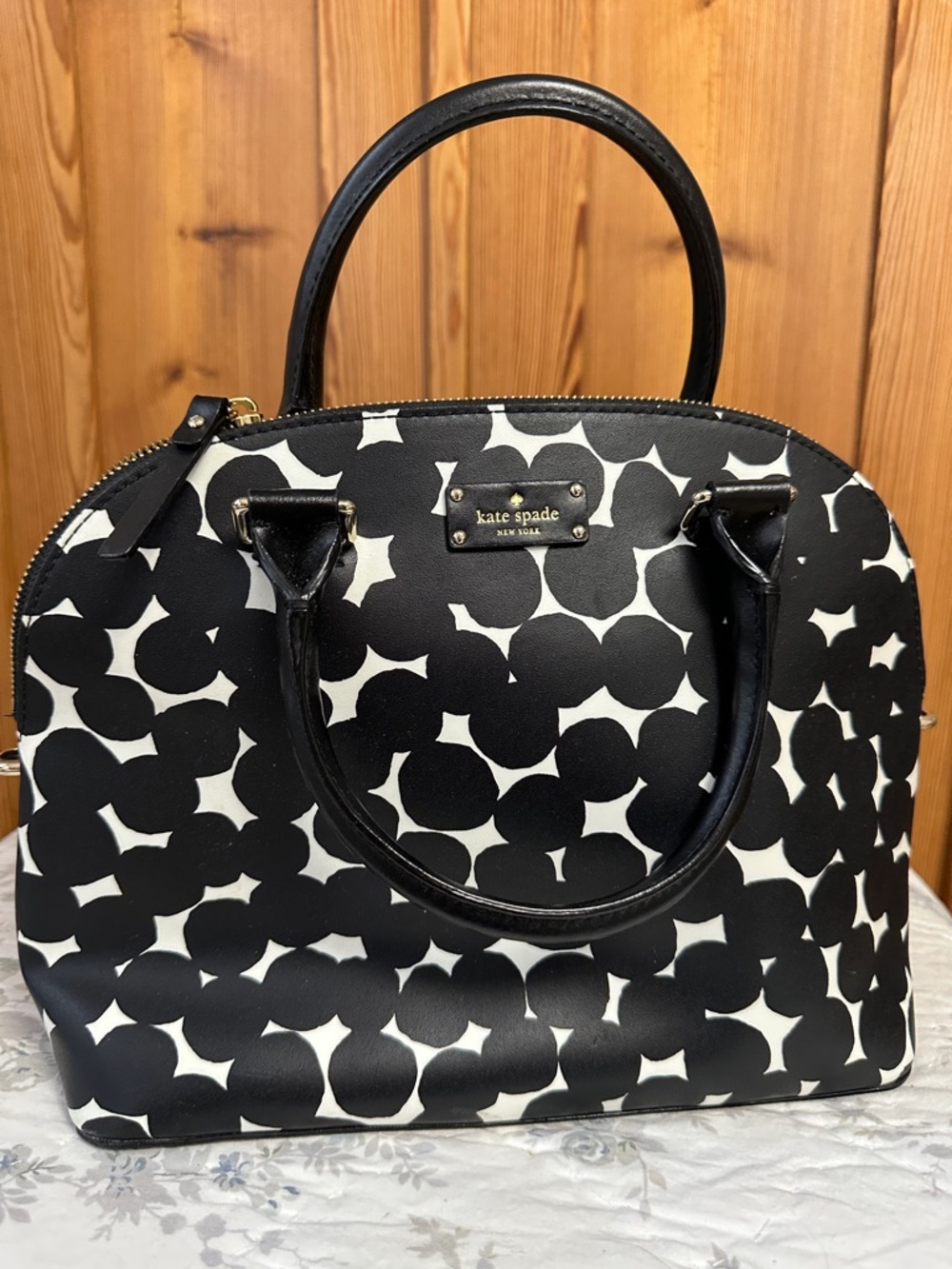 kate spade Black and White Printed Dome Satchel